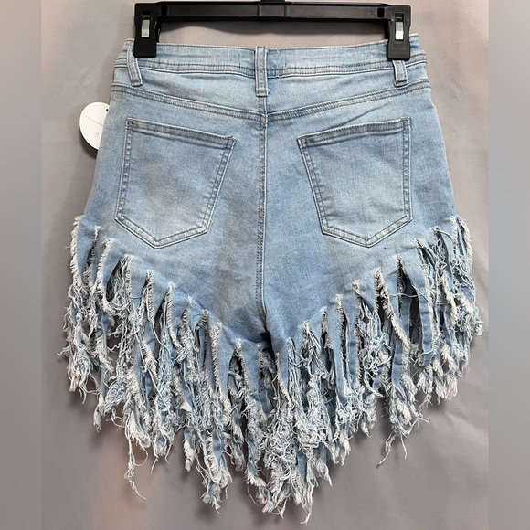 JC & JQ Shorts Womens Sz Medium Denim Frayed Fringed Hem Festival High Waist - Picture 2 of 10